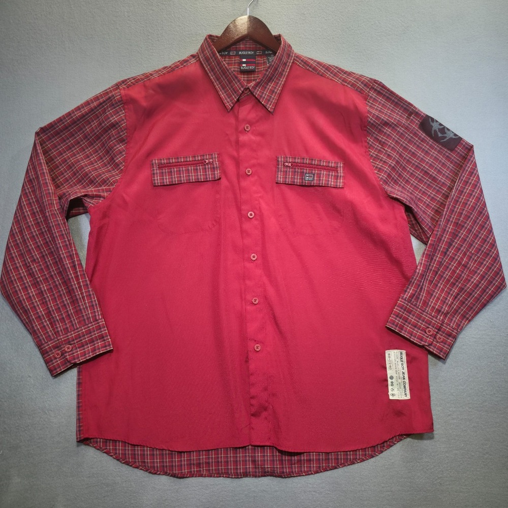 Vintage Bugle Boy Men's Crimson Red Long Sleeve Button Up Shirt Size‎ XL